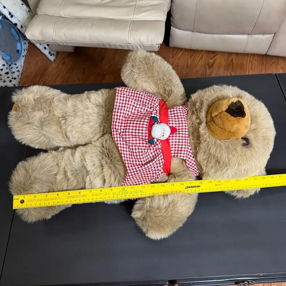 RARE Vtg JC Penny Holiday Collection Bear Large Plush Gingham Apron Christmas